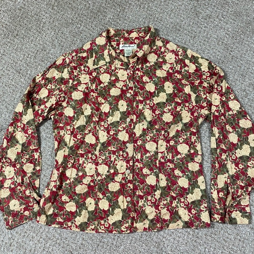 VTG 90s Eddie Bauer Shirt Womens L Floral Button Down AOP Outdoor Cottagecore